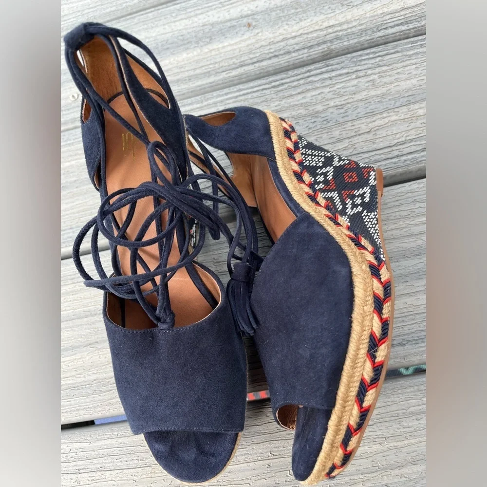 Cabi Isla Navy Blue Espadrille Wedge Sandals Size 9